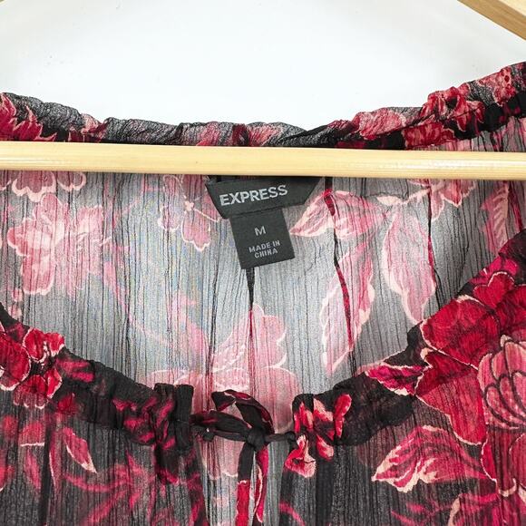 VTG Express 100% Silk Top Medium Babydoll Fairygrunge Sheer Dark Floral Whimsy - Picture 5 of 9